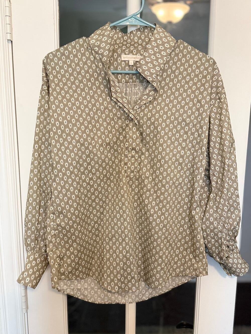 Ann Mashburn Floral Stripe Cotton Button-Down Blouse Top XS